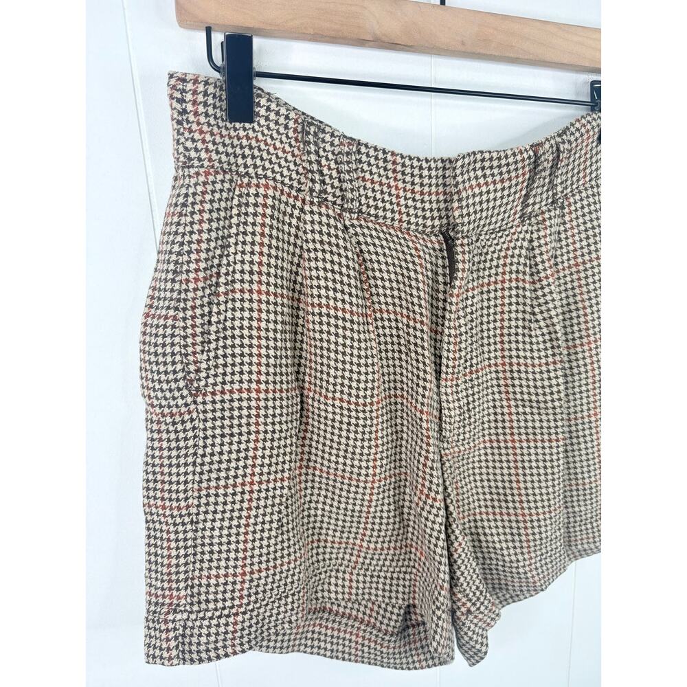 ✨2/$30✨ Free People Houndstooth Linen High Rise Shorts Size 2 Tan Brown - Picture 4 of 9